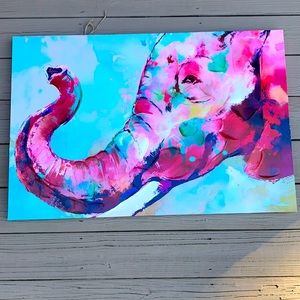 Pink and blue elephant wall art decor